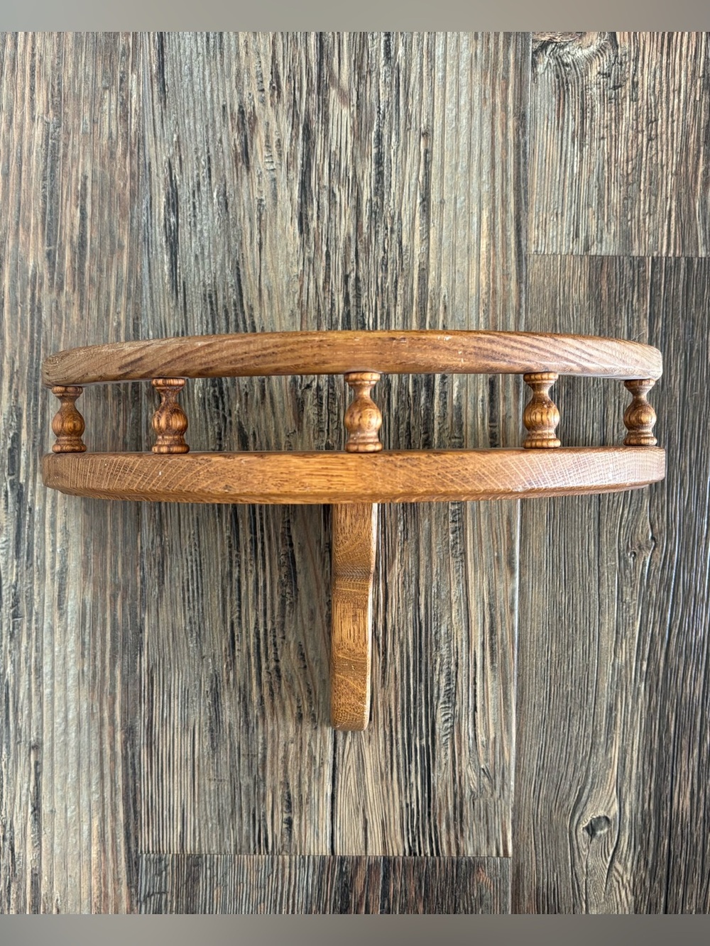 Vtg Half Moon Spindle Railing Wooden Wall Curio Display Shelf 12” Rustic Country